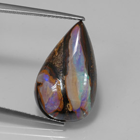 10,99 ctw natürlicher mehrfarbiger Boulder-Opal, Birnenform, Lichtundurchlässig