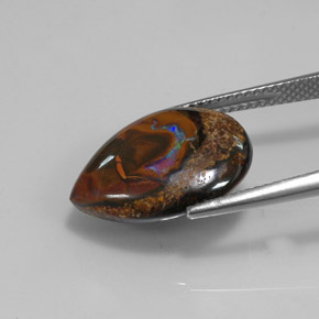 10,14 ctw natürlicher mehrfarbiger Boulder-Opal, Birnenform, Lichtundurchlässig