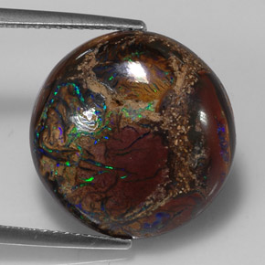 10,98 ctw natürlicher mehrfarbiger Boulder-Opal, Rundschliff, Lichtundurchlässig