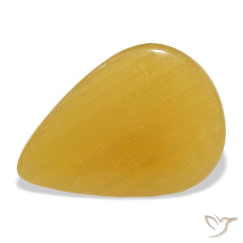 30.50ct Natürlicher Gold-Orange Kalzit, Birnenform, Lichtdurchlässig, Photo A