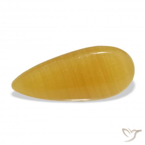 21.39ct Natürlicher Gold-Orange Kalzit, Birnenform, Lichtdurchlässig
