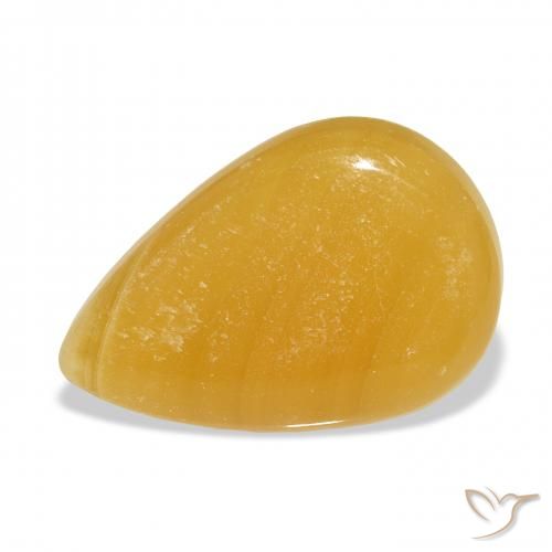 38.52ct Natürlicher Gold-Orange Kalzit, Birnenform, Lichtdurchlässig