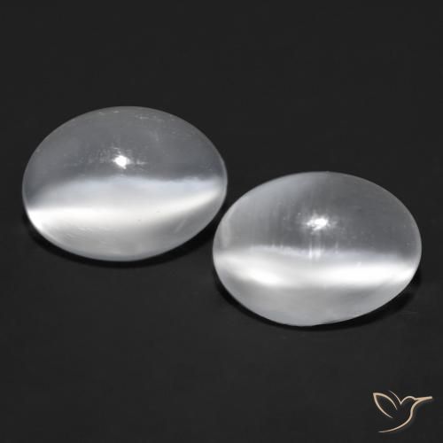 1.78ctw Natürlicher Klares Weiß Mondstein Katzenauge, Oval, Transparent