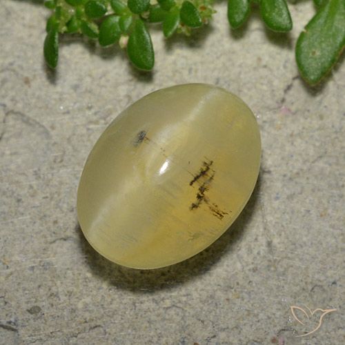 4.16ct Natürlicher hellgelb Katzenaugenopal, Oval, Lichtdurchlässig