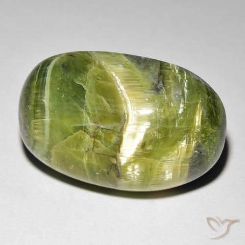 16.99ct Natürlicher gelblich-grün Katzenaugenopal, Oval, Lichtundurchlässig