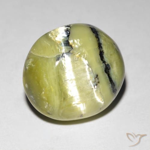 7.62ct Natürlicher gelblich-grün Katzenaugenopal, Oval, Lichtundurchlässig