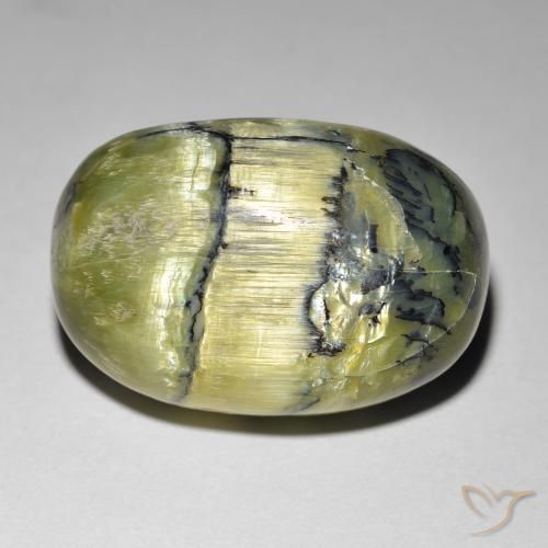 21.84ct Natürlicher Mittelgrün Katzenaugenopal, Oval, Lichtundurchlässig