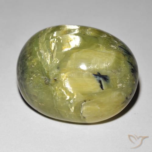 21.92ct Natürlicher Erde Grün Katzenaugenopal, Oval, Lichtundurchlässig