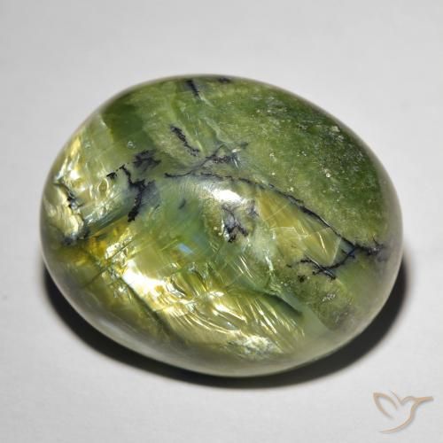 20,74 ctw natürlicher grüner Cat's Eye Opal, Oval Schliff, Lichtundurchlässig
