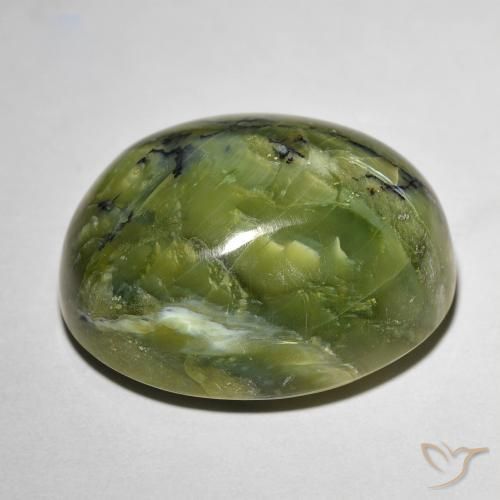 20,74 ctw natürlicher grüner Cat's Eye Opal, Oval Schliff, Lichtundurchlässig