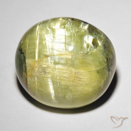 17.84ct Natürlicher Warmes Grün Katzenaugenopal, Oval, Lichtundurchlässig