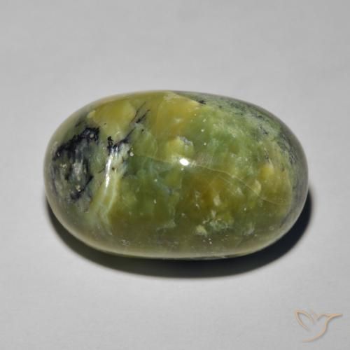 16.97ct Natürlicher Warmes Grün Katzenaugenopal, Oval, Lichtundurchlässig