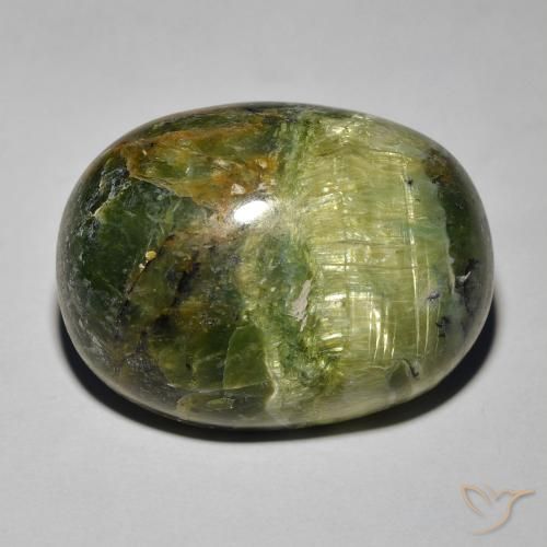 18.89ct Natürlicher Erdiges Grün Katzenaugenopal, Oval, Lichtundurchlässig