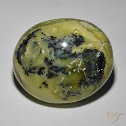 34.72ct Natürlicher gelblich-grün Katzenaugenopal, Oval, Lichtundurchlässig