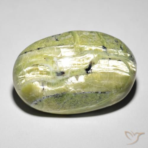 21.88ct Natürlicher Erde Grün Katzenaugenopal, Oval, Lichtundurchlässig