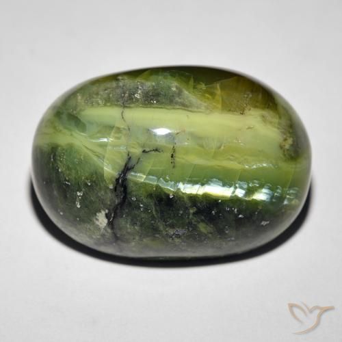 27.34ct Natürlicher Warmes Grün Katzenaugenopal, Oval, Lichtundurchlässig