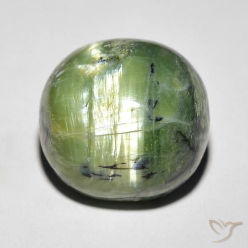 9.37ct Natürlicher Warmes Grün Katzenaugenopal, Oval, Lichtundurchlässig