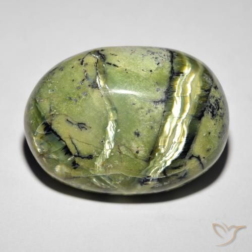 21.32ct Natürlicher Erde Grün Katzenaugenopal, Oval, Lichtundurchlässig