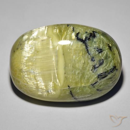 39.60ct Natürlicher Erde Grün Katzenaugenopal, Oval, Lichtundurchlässig