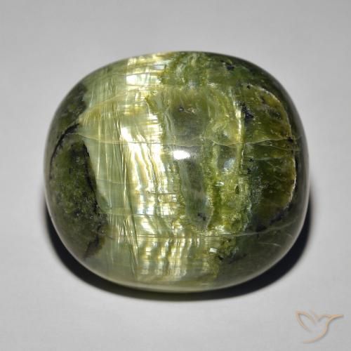 32.39ct Natürlicher bräunlich-grün Katzenaugenopal, Oval, Lichtundurchlässig