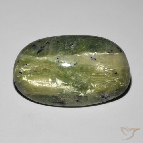 17.52ct Natürlicher Erde Grün Katzenaugenopal, Oval, Lichtundurchlässig