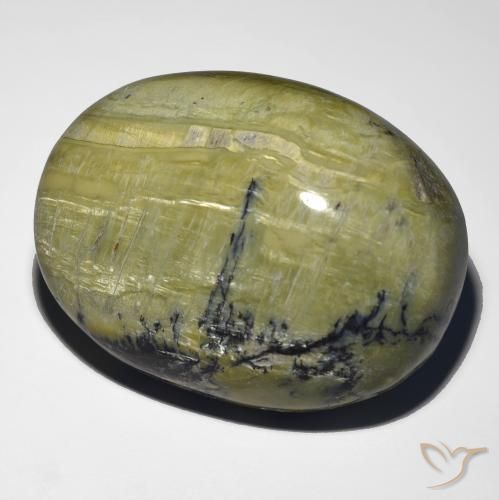 48.21ct Natürlicher Erde Grün Katzenaugenopal, Oval, Lichtundurchlässig