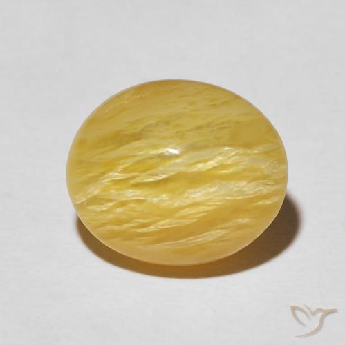 6.32ct Natürlicher Goldrute Gelb Katzenaugenopal, Oval, Lichtundurchlässig