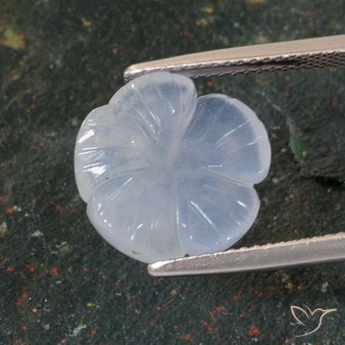 5.46ct Natürlicher Hellviolettes Blau Chalzedon, Blumen-Schliff, Lichtdurchlässig