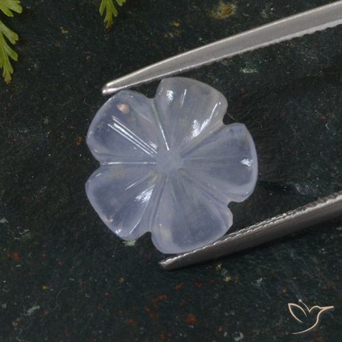 5.64ct Natürlicher Hellviolettes Blau Chalzedon, Blumen-Schliff, Lichtdurchlässig