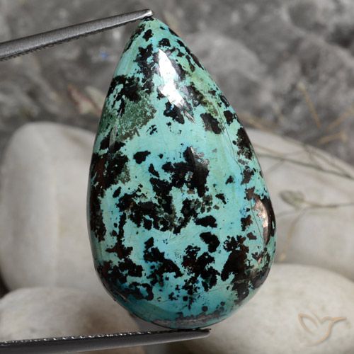 31.51ct Natürlicher Mehrfarbig Chrysokoll, Birnenform, Lichtundurchlässig