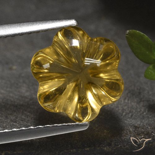 3.27ct Natürlicher Dunkel gelb Citrin, Blumen-Schliff, Transparent