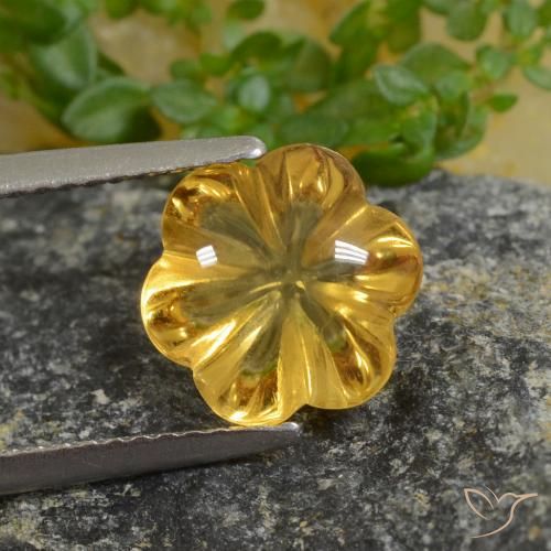 2.20ct Natürlicher Dunkel gelb Citrin, Blumen-Schliff, Transparent