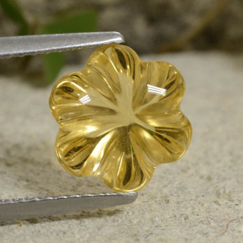 3.48ct Natürlicher Dunkel gelb Citrin, Blumen-Schliff, Transparent