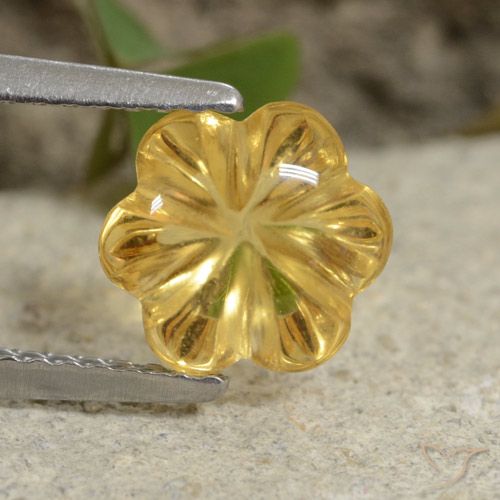 1.76ct Natürlicher Dunkel gelb Citrin, Blumen-Schliff, Transparent