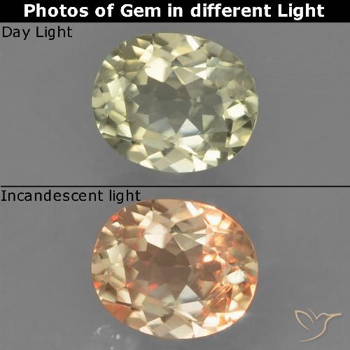 0.85ct Natürlicher Gelbes Beige Farbwechselnder Diaspor, Oval, VS