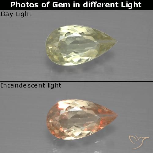 0.98ct Natürlicher hellgelb Farbwechselnder Diaspor, Birnenform, VS-SI