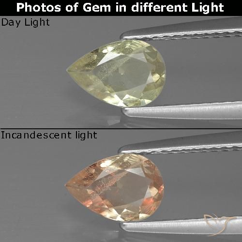 0.66ct Natürlicher hellgelb Farbwechselnder Diaspor, Birnenform, VS-SI