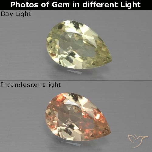 0.92ct Natürlicher hellgelb Farbwechselnder Diaspor, Birnenform, VS
