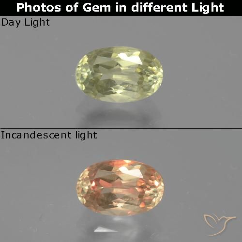 0.79ct Natürlicher gelb-grün Farbwechselnder Diaspor, Oval, VS