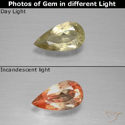 0.96ct Natürlicher Warmes Gelb Farbwechselnder Diaspor, Birnenform, VS-SI