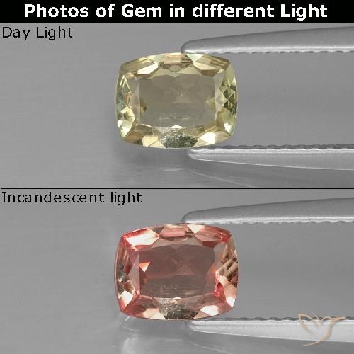 0.92ct Natürlicher hellgelb Farbwechselnder Diaspor, Kissen, VS-SI