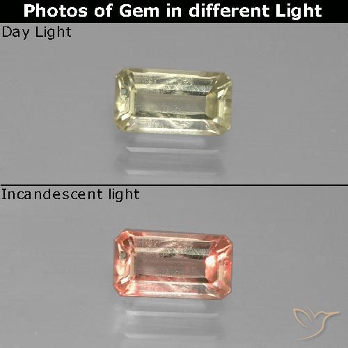 0.78ct Natürlicher Sehr helles Gelb Farbwechselnder Diaspor, Smaragdschliff, VS