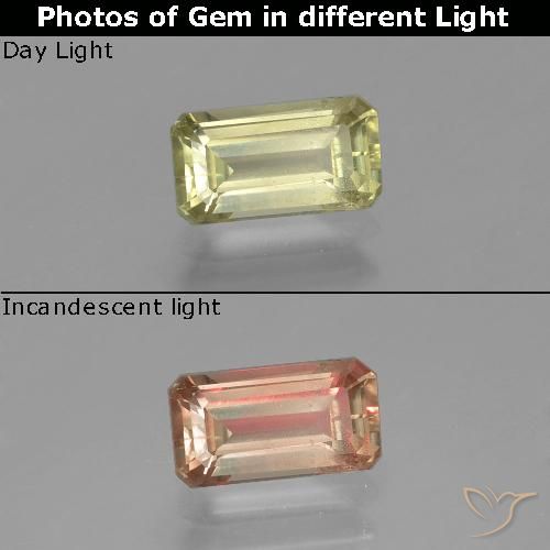 1.07ct Natürlicher gelb-grün Farbwechselnder Diaspor, Smaragdschliff, VS-SI