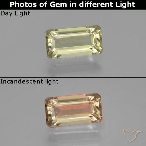 1.12ct Natürlicher hellgelb Farbwechselnder Diaspor, Smaragdschliff, VS