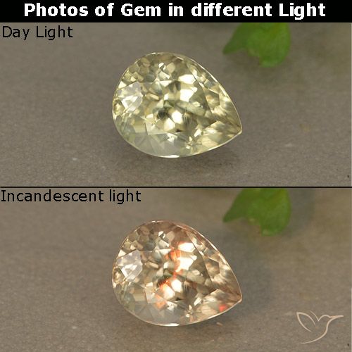 1.03ct Natürlicher hellgelb Farbwechselnder Diaspor, Birnenform, VS