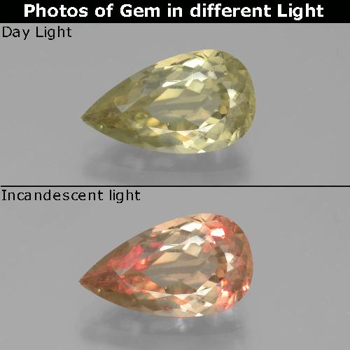 9,17 ctw natürlicher Sehr blasses Gelb Farbwechselnder Diaspor, Birnenform, VS