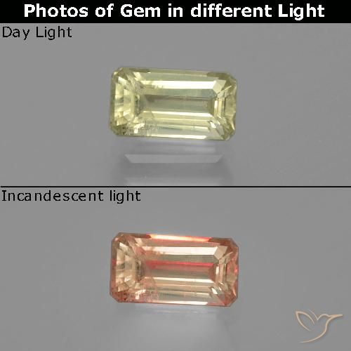 1.10ct Natürlicher Mittelgelb Farbwechselnder Diaspor, Smaragdschliff, VS-SI