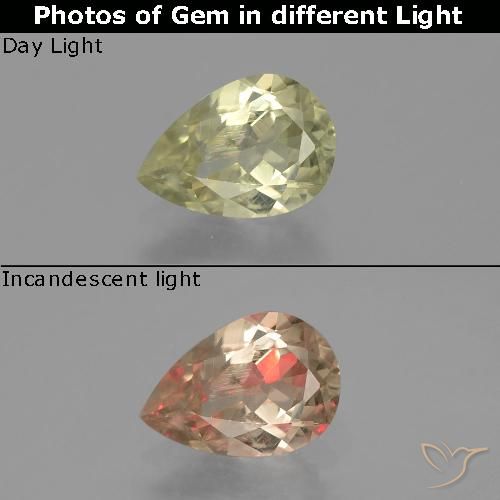 1.12ct Natürlicher Mittelgelb Farbwechselnder Diaspor, Birnenform, VS-SI