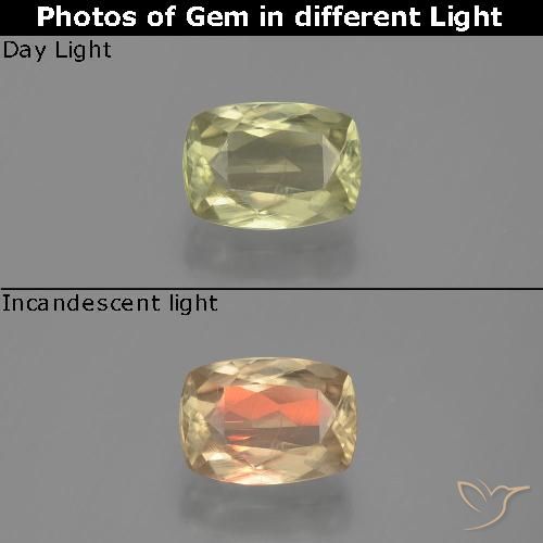 1.18ct Natürlicher Sehr helles Gelb Farbwechselnder Diaspor, Kissen, VS