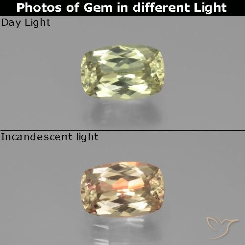 1.31ct Natürlicher hellgelb Farbwechselnder Diaspor, Kissen, VVS-VS